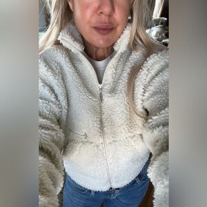 NIKE SWOOSH crop Women's Ivory Sherpa Jacket szS